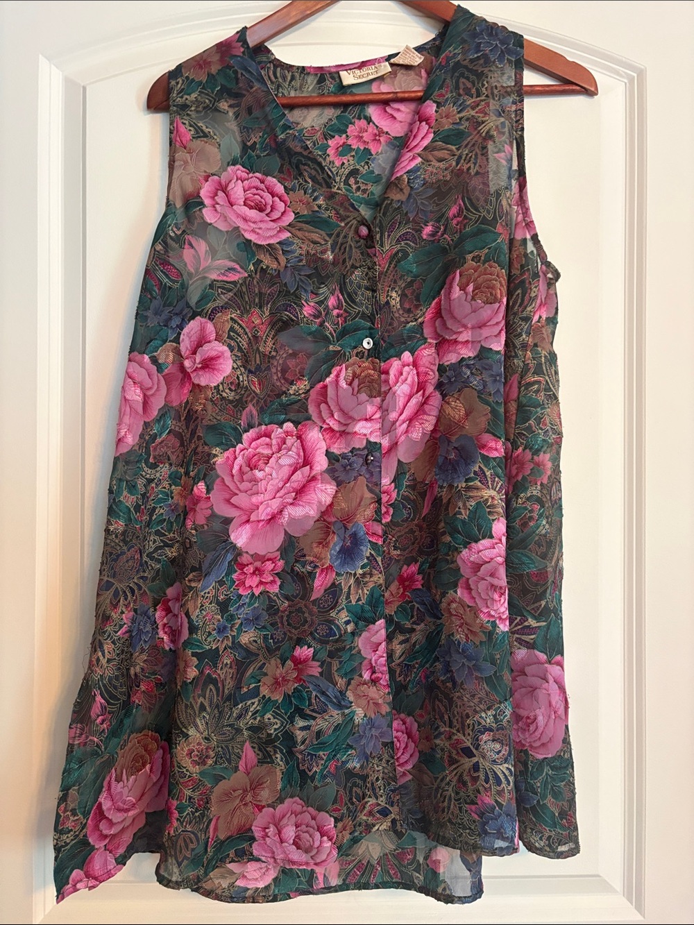 Victoria's Secret Floral Sheer Sleeveless Tunic — Pink & Teal
